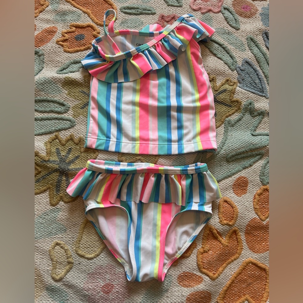 Striped Ruffle Tankini Set - Kids Swim 18M